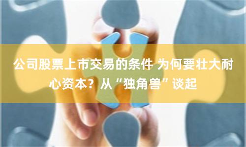 公司股票上市交易的条件 为何要壮大耐心资本？从“独角兽”谈起